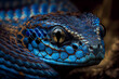 Blue viper snake closeup face - generative ai