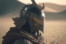 Samurai With Helmet Covering Face Training Hard On Unknown Planet, Generative AI