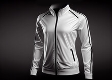 White Woman Jacket Front View. Training White Sport Wind Proof Jacket Mockup. Generative Ai. 3D Style Illustration.