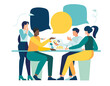 group of people with bubbDiscussion, conversation with speech bubbles. illustration brainstorming for idea, meeting opinion concept, discussing work in meeting and talk with speech bubbles. businesles
