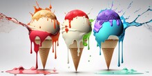 Isolated Flavored Ice Creams, Generative Ai