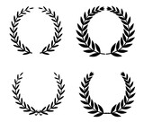 Fototapeta Abstrakcje - Set of black circular laurel wreaths. Round borders from branches. Decorative floral frames. Design elements for invitations and holiday cards. Vector illustration.