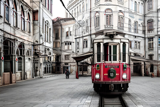 Wall Mural -  - tram in the Istanbul city creating by artificial intelligence 