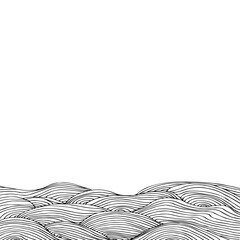Leinwandbilder - Simple minimalist wave pattern. Hand drawn graphic line art. Modern abstract  landscape. Monochrome black and white curly doodles