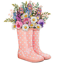 Watercolor Rubber Boots With Floral Bouquet