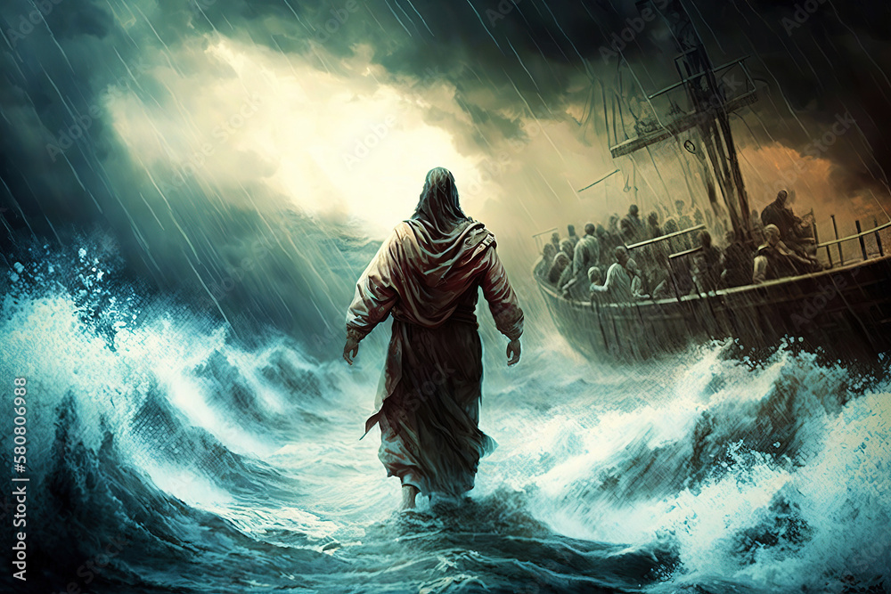 christ walking on water, jesus walk on water sea of galilee toward