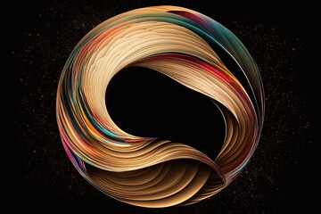 Poster - Colorful cartoon wave with empty circle frame with space for text. Creative liquid ocean waves black background