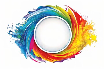 Colorful cartoon wave with empty white circle frame with space for text. Creative liquid ocean waves background