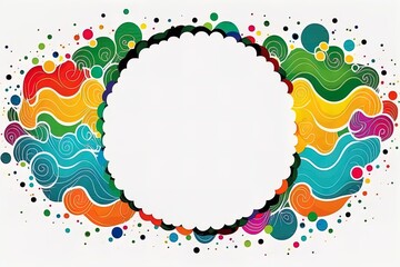 Wall Mural - Colorful cartoon wave with empty white circle frame with space for text. Creative liquid ocean waves background