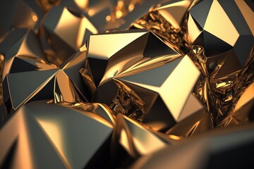 An abstract gold geometric surface. Computer-created looping animation. backdrop, contemporary, polygonal, form. Poster, cover, logo, and banner animation design. Generative AI