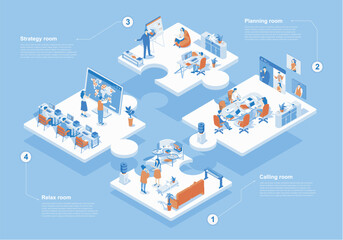 Aufkleber - Outsourcing company concept 3d isometric web scene with infographic. People working in international company with global management and online teamwork. Vector illustration in isometry graphic design
