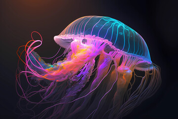 Wall Mural - Fluorescent jellyfish. AI generation