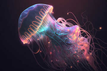 Wall Mural - Fluorescent jellyfish. AI generation