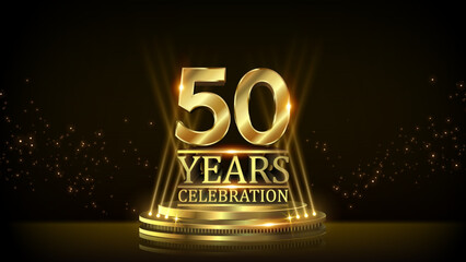 50 years Celebration Golden Jubilee Award Graphics Background. Entertainment Spot Light Hollywood Template  Luxury Premium Corporate Abstract Design Template Banner Certificate. 