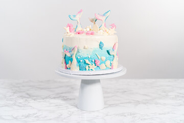 Wall Mural - Mermaid themed 3 layer vanilla cake