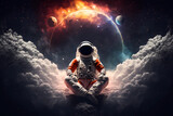 Fototapeta Dinusie - Astronaut meditating in space. AI generation