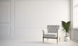 © Nadia - a chair and a potted plant in a room with a white wall and a white wall with a white paneled door and a window.  generative ai