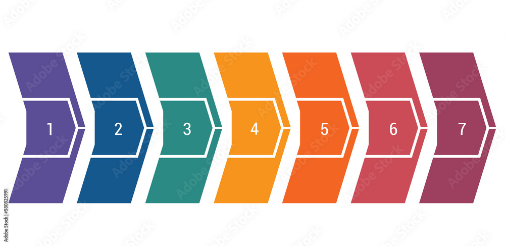 Position Color Numbers Horizontal numbered color arrows. Template infographics 7 positions ...