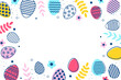 Pastel Easter eggs and flowers on transparent background. Minimal design for card, poster and banner. PNG illustration
