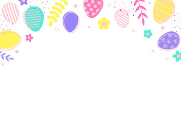 Wall Mural - Pastel Easter eggs and flowers on transparent background. Minimal design for card, poster and banner. PNG illustration