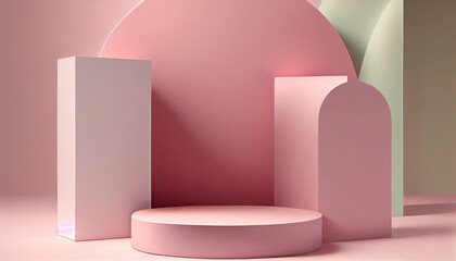 Wall Mural - 3D background, 3D empty and thin pastel pink podium display generative IA 