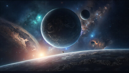 Wall Mural - solar system in space - space wallpaper - generative ai