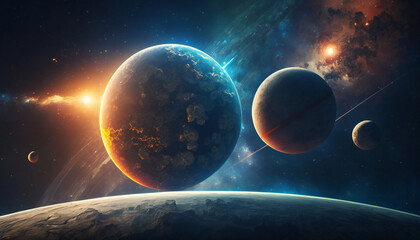 Wall Mural - solar system in space - space wallpaper - generative ai