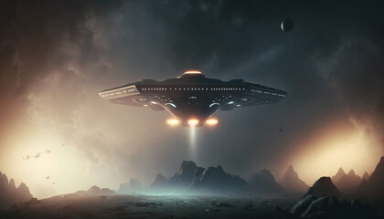 Wall Mural - spaceship in outer space - space wallpaper - generative ai