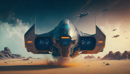 Wall Mural - spaceship in outer space - space wallpaper - generative ai