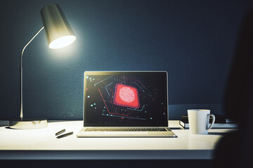 Aufkleber - Abstract creative fingerprint hologram on modern computer monitor, protection of personal information concept. 3D Rendering