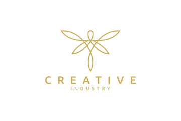 Wall Mural - beautiful dragonfly logo with gold color linear concept