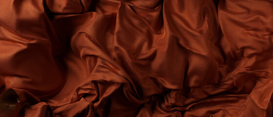 Wall Mural - Brown fabric background, cloth wind fluttering, silk texture textile 3d illustration