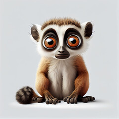 Wall Mural - Adorable baby Lemur character isolated on white background. Generative AI