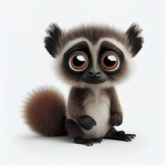 Wall Mural - Adorable baby Lemur character isolated on white background. Generative AI