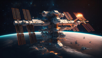 Wall Mural - Space station in Outer space - Space wallpaper - Generative AI