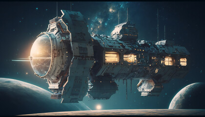 Wall Mural - Space station in Outer space - Space wallpaper - Generative AI