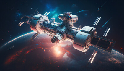 Wall Mural - Space station in Outer space - Space wallpaper - Generative AI