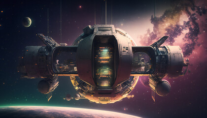 Wall Mural - Space station in Outer space - Space wallpaper - Generative AI