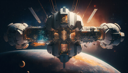 Wall Mural - Space station in Outer space - Space wallpaper - Generative AI