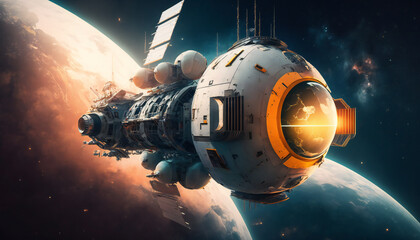 Wall Mural - Space station in Outer space - Space wallpaper - Generative AI