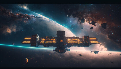 Wall Mural - Space station in Outer space - Space wallpaper - Generative AI
