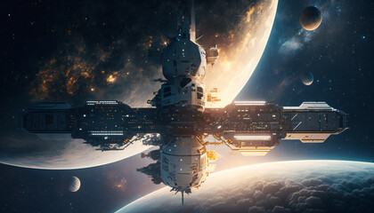 Wall Mural - Space station in Outer space - Space wallpaper - Generative AI