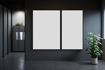 Wall Mural - A mockup of the two blank paintings in the interior. AI generation