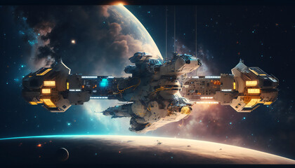 Wall Mural - Space station in Outer space - Space wallpaper - Generative AI