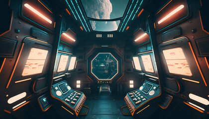 Wall Mural - Space station with a view into space - Space wallpaper - Generative AI