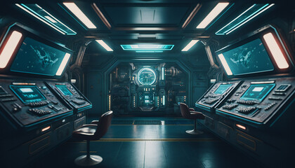 Wall Mural - Space station with a view into space - Space wallpaper - Generative AI