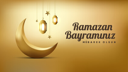 Wall Mural - Islamic greetings ramadan kareem card design background with lanterns and crescent moon. (Translation: Ramazan bayramınız mubarek olsun.)