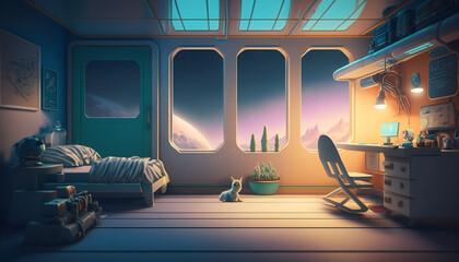 Wall Mural - Nursery in Space station with a view into space  - Space wallpaper - Generative AI