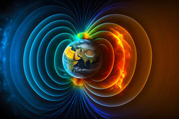 earth's magnetic field magnetosphere, lines of magnetic induction in outer space in orbit. radiance 