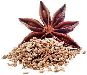 Wall Mural - Anise seeds in wooden scoop and Star anise